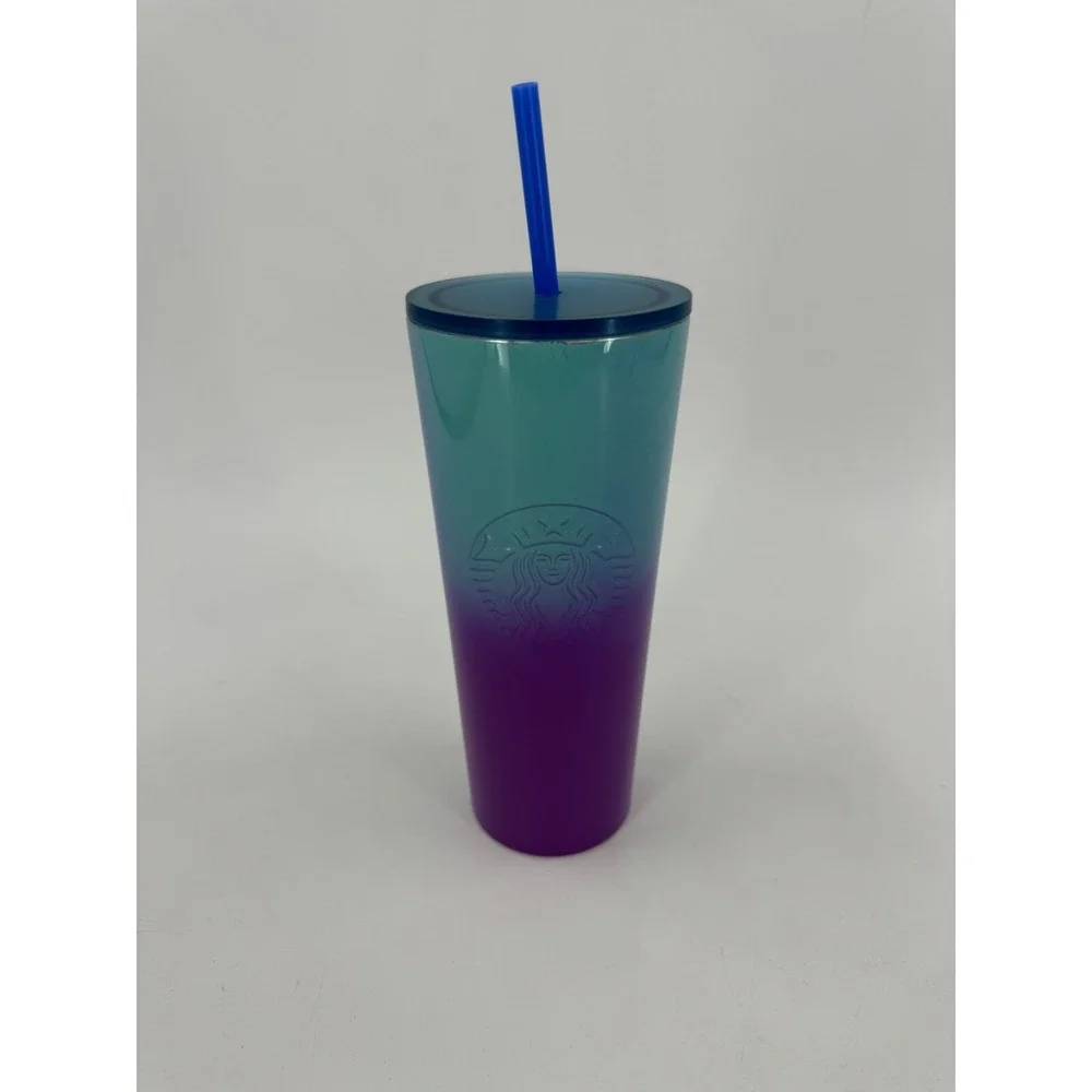 Starbucks 2021 Teal Blue Purple‎ Ombre 24 Oz Stainless Steel Cold Cup Tumbler!!!